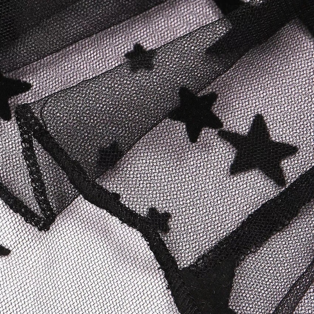 Black Mesh Stars Top See Through - Picture 3 of 3